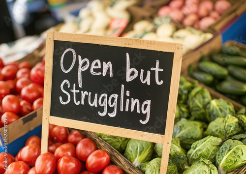 Economic Slowdown Concepts. A chalkboard sign reads 