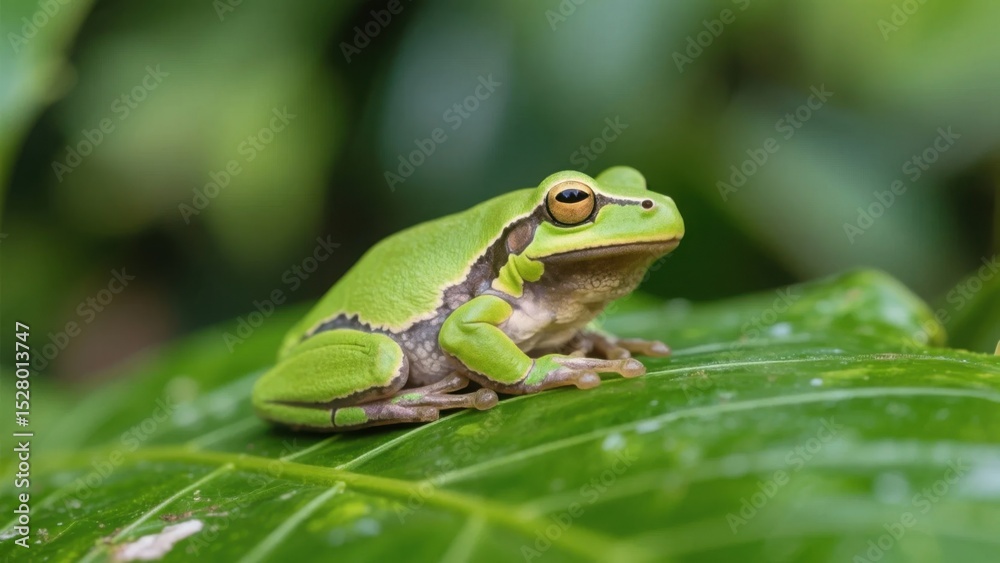 A vibrant tree frog rests on a tropical leaf, embodying nature's delicate beauty. A vibrant tree frog rests on a tropical leaf, embodying nature's delicate beauty.