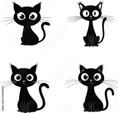 Halloween cat silhouette, vector, illustration, line art.