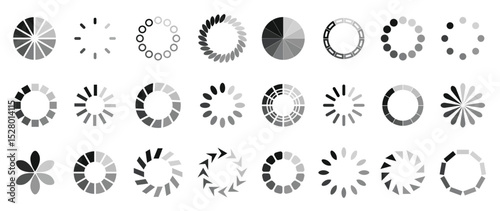 Loading circle bar icon collection. Buffer loader or progress load icons. Set of loading icons
