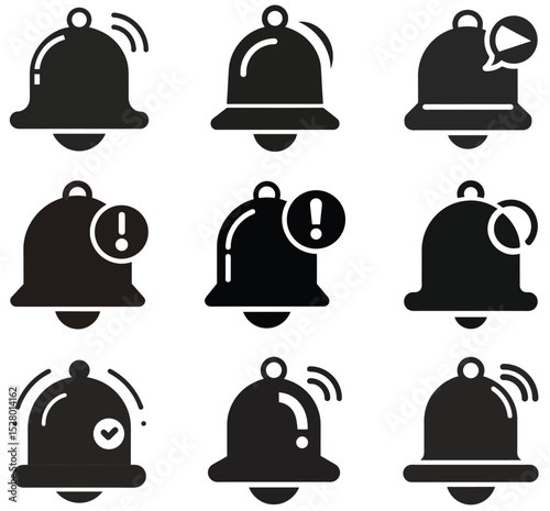 Set of notification bell icons in different states