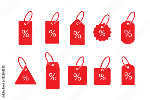 Set of discount coupon or shopping tag. Label with percentage, discount offer tag symbol. Red friday discount, sale label. Sale price tag with discount offer. Vector