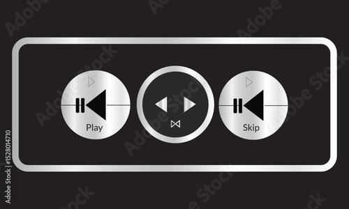 Music player icon set with play, pause, next, previous like and settings symbol in black and white color stroke style. Media Player Buttons icon set, Play and pause buttons sign, Video Audio Player