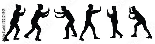 male people pushing action pose silhouette