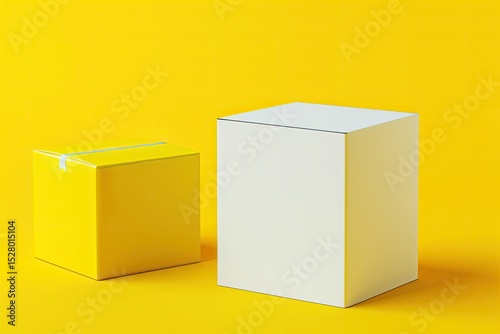A Yellow Box with a White Box on the Front and the Yellow Box on the Left is a Yellow Box