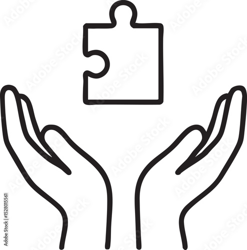 Hands Offering a Puzzle Piece Conceptual Illustration of Solution Support and Problem Solving minimalist line