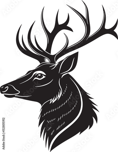 Majestic Stag Silhouette: A regal stag, rendered in a stark black silhouette, its magnificent antlers commanding attention against a bright background.