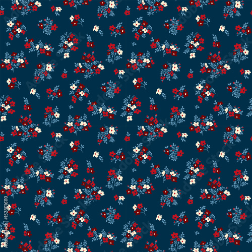 Flower pattern, ditsy floral seamless pattern. Small little flower background. Repeat pattern. Ditsy print. Botanic surface design. Ditsy floral flower pattern for fashion, fabric, wrapping, decor