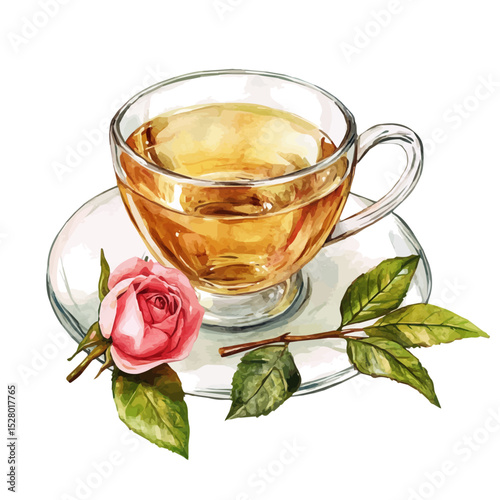 watercolor of Rose Tea, vector high quality, isolated on a white background.