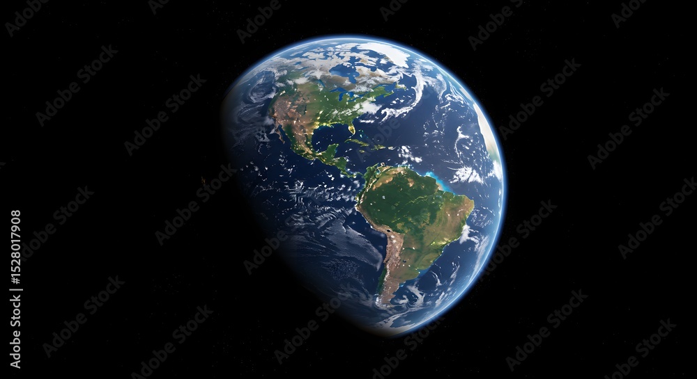 Naklejka premium Realistic Earth seen from space with glowing atmosphere, black background, space exploration concept.