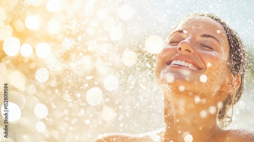 Enjoying a refreshing shower under the bright sunlight at a poolside