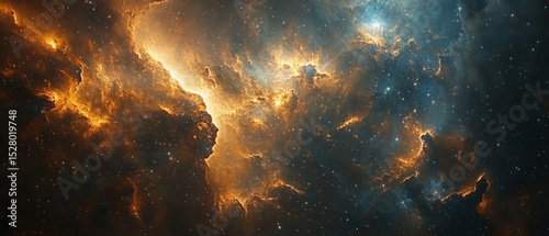 Colorful space clouds and stars in deep space. Useful for scientific articles and book covers about space.