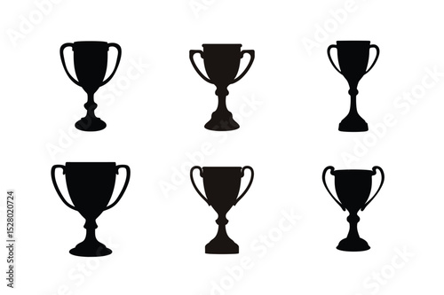Trophy cup icon vector set, Award trophy cup silhouettes vector