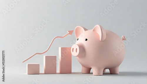  Savings money goal concept design of piggy bank with graph and chart with target arrow on grey background, Piggy bank saving money concept, created with generative ai