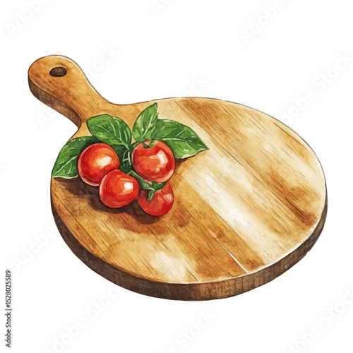 watercolor of Round Wooden Chopping Board, vector high quality, isolated on a white background.