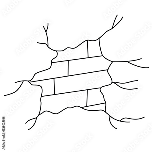 Cute cartoon hand drawn vector destroyed brick outline.