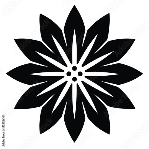 Black flower icon isolated on white background