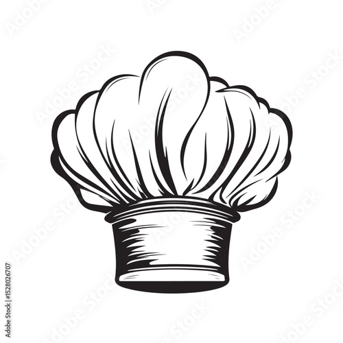 Chef hat silhouette, This image shows a black silhouette of a chef hat, also known as a toque or cook hat, used in culinary professions,  Vector clipart illustration design, Chef Hat Silhouette Vector