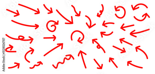 イラスト素材：手書きのベクター矢印セット　赤 Hand drawn cute vector arrows set