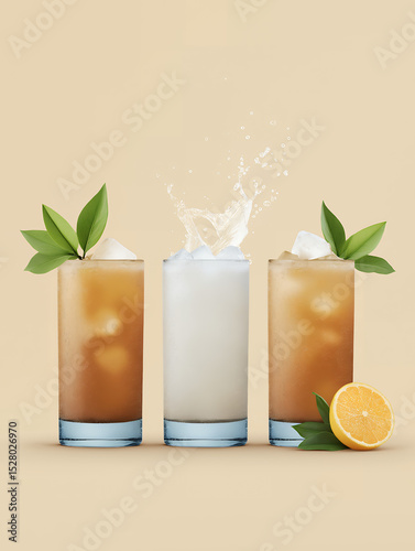 Fruit Juices with Ice Cubes and Citrus Garnish