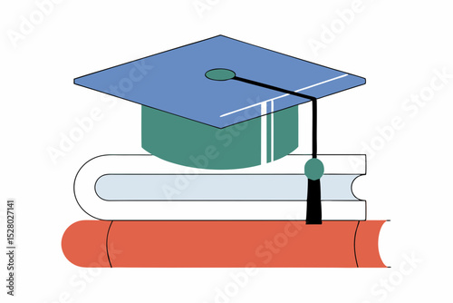 graduation cap and diploma on white background