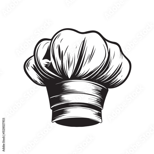 Chef hat silhouette, This image shows a black silhouette of a chef hat, also known as a toque or cook hat, used in culinary professions,  Vector clipart illustration design, Chef Hat Silhouette Vector