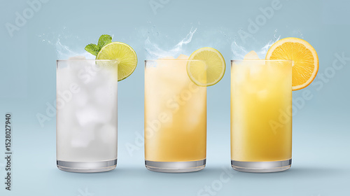 Fruit Juices with Ice Cubes and Citrus Garnish