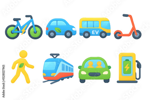 Sustainable Transportation Icons Eco-Friendly Vehicles, Bikes, and More