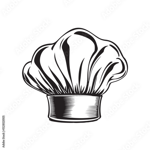 Chef hat silhouette, This image shows a black silhouette of a chef hat, also known as a toque or cook hat, used in culinary professions,  Vector clipart illustration design, Chef Hat Silhouette Vector