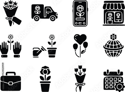 Принти на полотні floral, abstract, health, black, element, graphic, design, 
concept, leaf, vecto