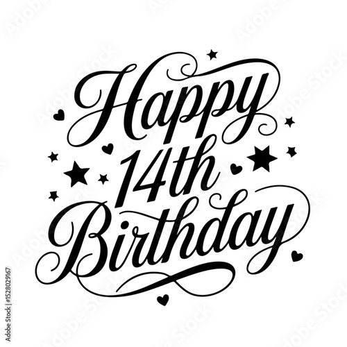 Happy 14th Birthday. Birthday Vector Design Isolated on White Background