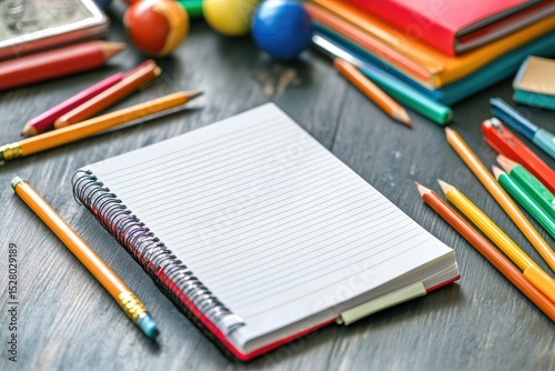 High Resolution of Notepad Back to School Surrounded by School Supplies