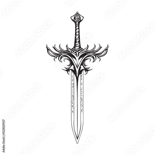 Collection of detailed illustrations of various dagger designs on a white background showcasing unique craftsmanship, Vector Silhouette of a Traditional Dagger Design