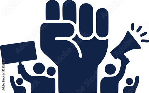 Protest and Solidarity Symbol  Raised Fist Signs and Crowd Vector