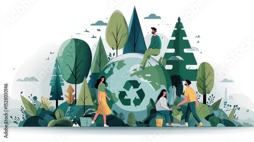 Environmental activists taking care of planet earth promoting recycling and planting trees