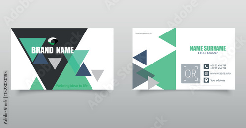 Business Card Template with Geometric Design. Modern business card template with bold geometric shapes. Vector graphics.