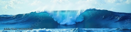 Abstract ocean wave, boundless and powerful, crashing against unseen shores The endless expanse of a blue, churning sea evokes feelings of freedom and immensity , escape, wild