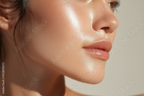 Close-up of a woman's radiant skin showcasing natural beauty and healthy glow.