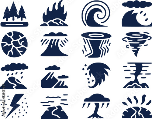 Natural Disaster  Hazard Icons  Vector Silhouette of Catastrophes