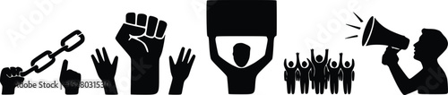 Protest and Solidarity Symbol  Raised Fist Signs and Crowd Vector