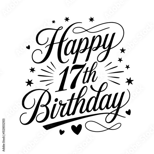 Happy 17th Birthday. Birthday Vector Design Isolated on White Background