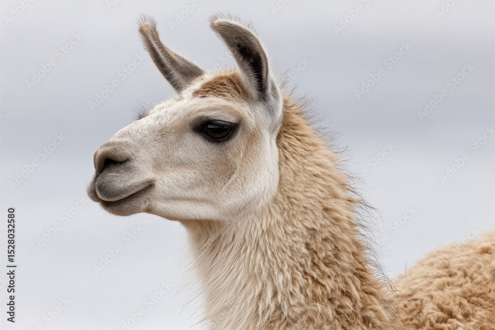 Obraz premium minimalist photograph of llama on light background emphasizing its soft fur