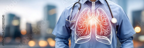 Doctor studying lungs hologram in futuristic medical research