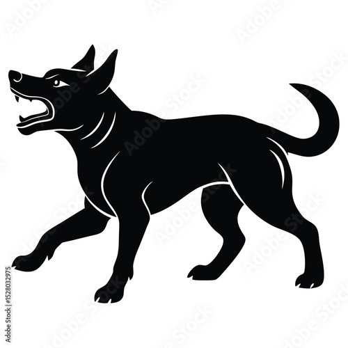 Black Dog Silhouette Alert Guard Dog Image, Simple Design Illustration