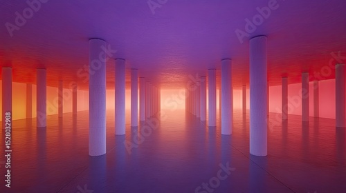 Empty, columned space with gradient hues.