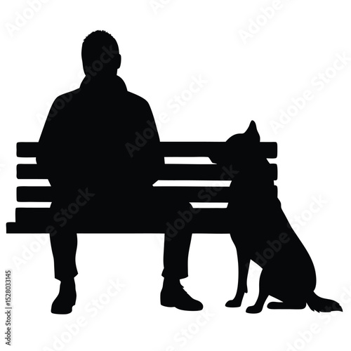 Man Resting on Bench with Dog Silhouette Depicting Companionship and Leisure