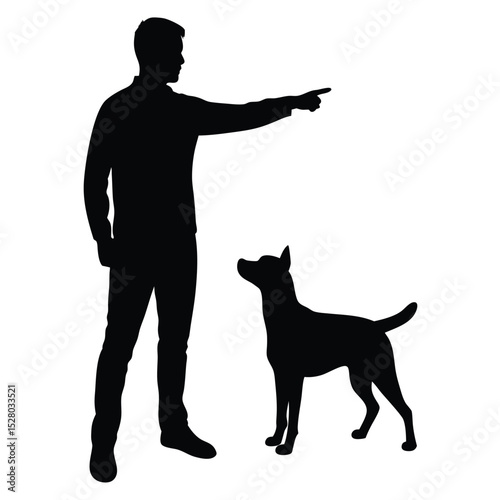 Silhouette of Man Pointing While Dog Looks Upward; Training Session Visual