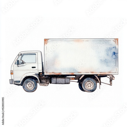 Watercolor illustration of a light-colored truck