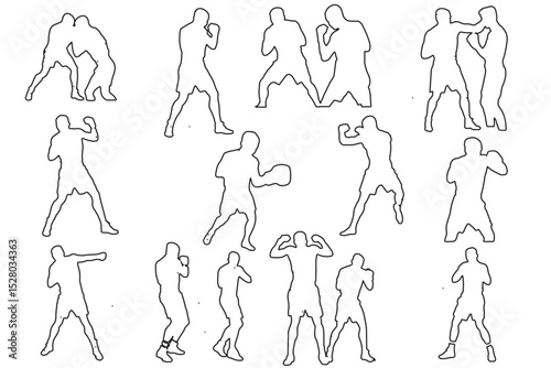 Boxer Silhouette Vector Set Isolated On White Background Boxing Poses And Victory Expressions Sports Training And Martial Arts Concepts For Design
