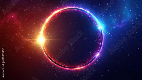 Colorful, glowing circle frame against a starry backdrop.